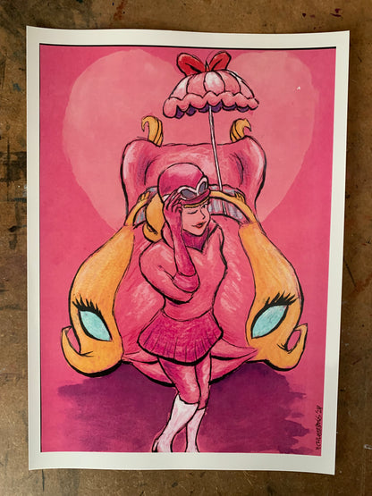 "Bubblegum-Pink Ferrari, Yeah, She’s So Wacky” Print